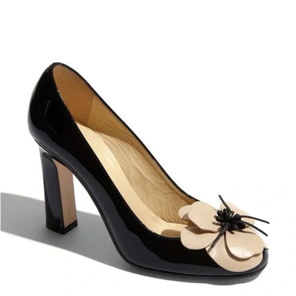 KATE SPADE Zaria Black Patent Leather Flower Pumps